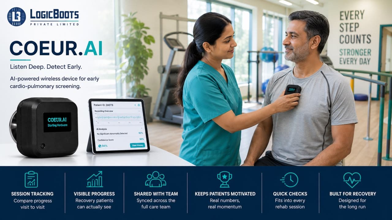 Doctor in clinic using digital stethoscope tool